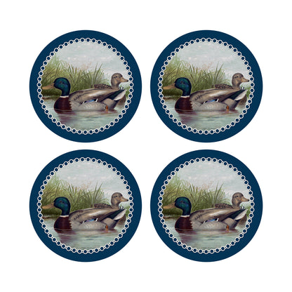 English Duck Pond Blue 16&quot; Round Pebble Placemat Set of 4 - nicolettemayer.com
