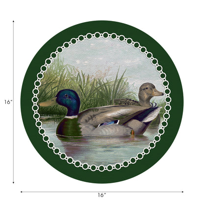 English Duck Pond Green Vegan Leather Round Pebble Placemat