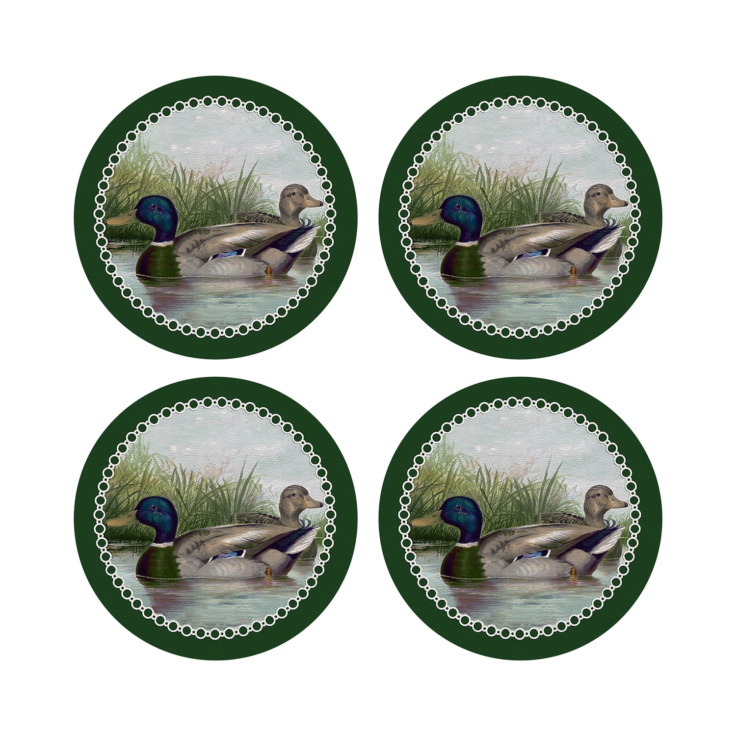English Duck Pond Green 16&quot; Round Pebble Placemats, Set of 4 - nicolettemayer.com
