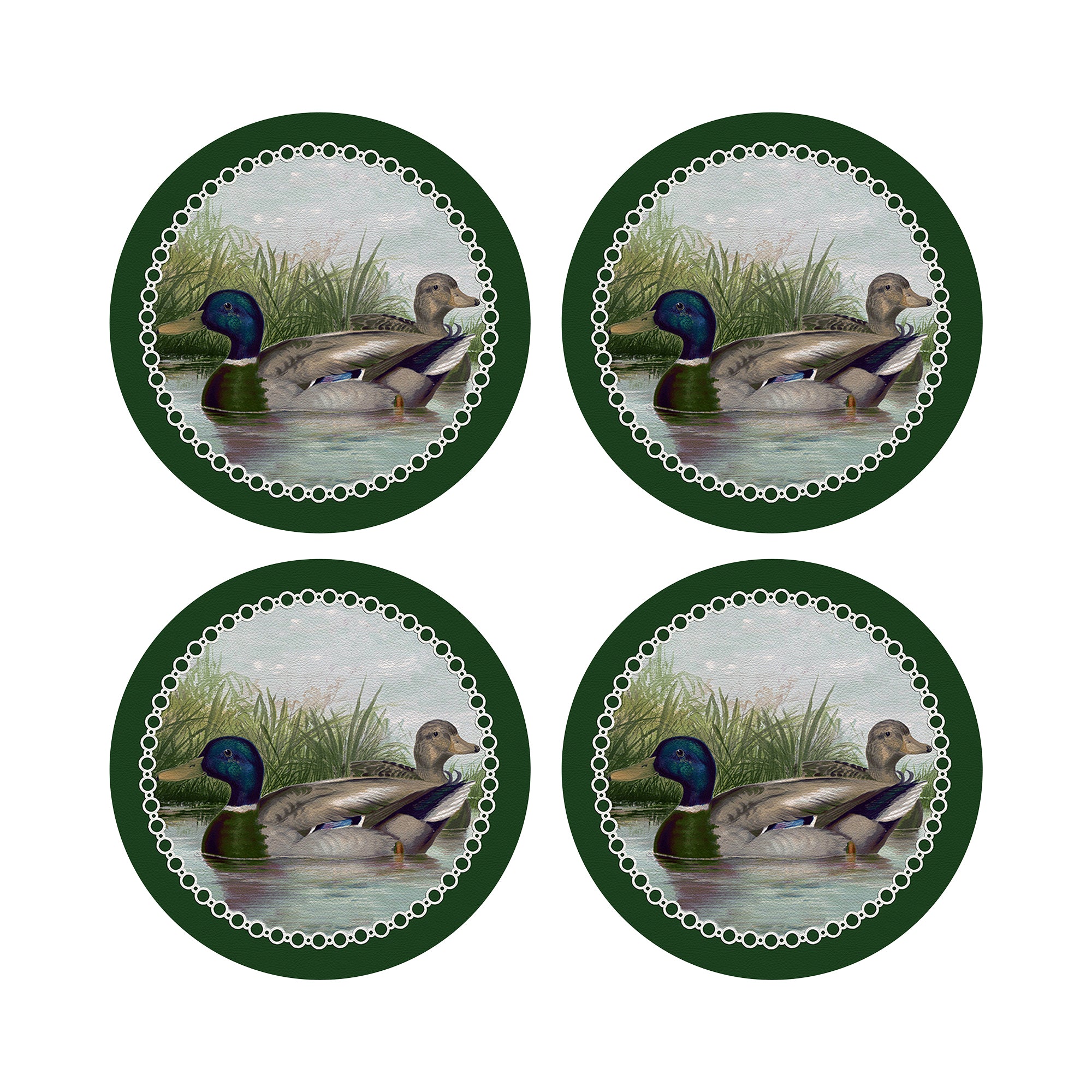 English Duck Pond Green 16&quot; Round Pebble Placemats, Set of 4 - nicolettemayer.com
