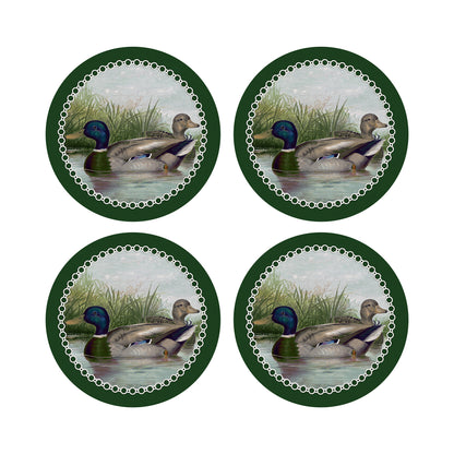 English Duck Pond Green 16&quot; Round Pebble Placemats, Set of 4 - nicolettemayer.com
