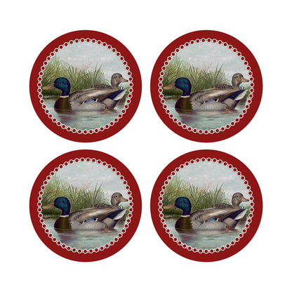 English Duck Pond Red Vegan Leather Round Pebble Placemat