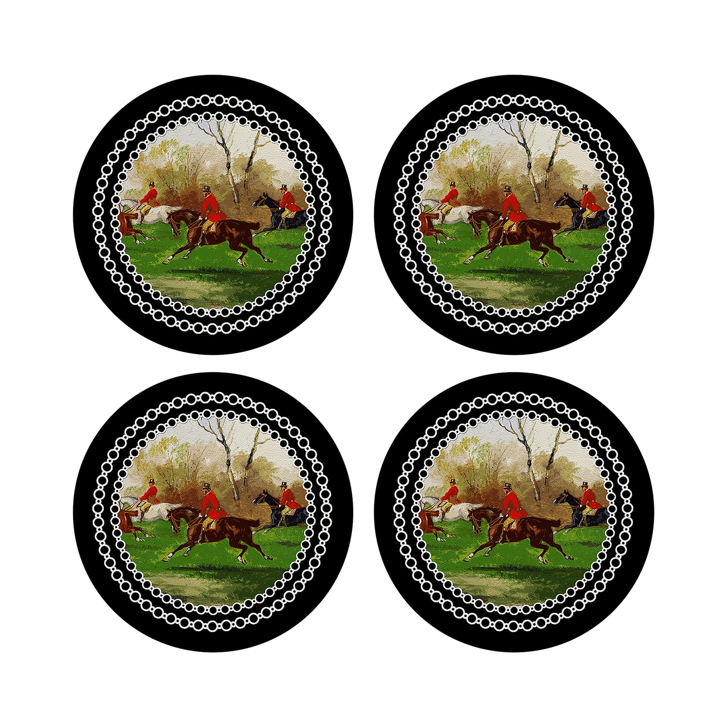 English Hunting Black 16&quot; Round Pebble Placemats, Set of 4 - nicolettemayer.com
