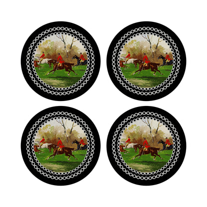 English Hunting Black 16&quot; Round Pebble Placemats, Set of 4 - nicolettemayer.com
