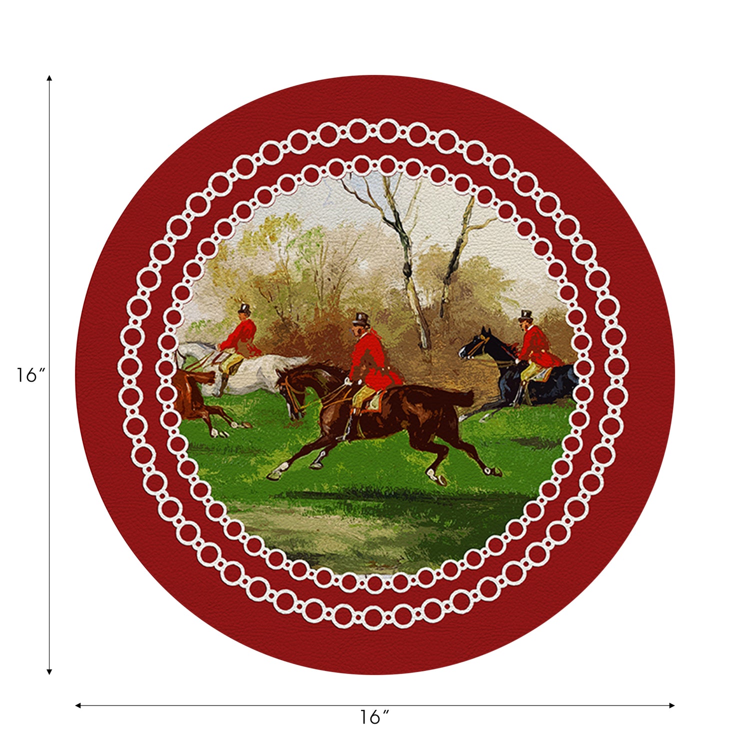 English Hunting Red Vegan Leather Round Pebble Placemat