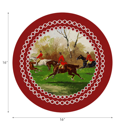 English Hunting Red Vegan Leather Round Pebble Placemat
