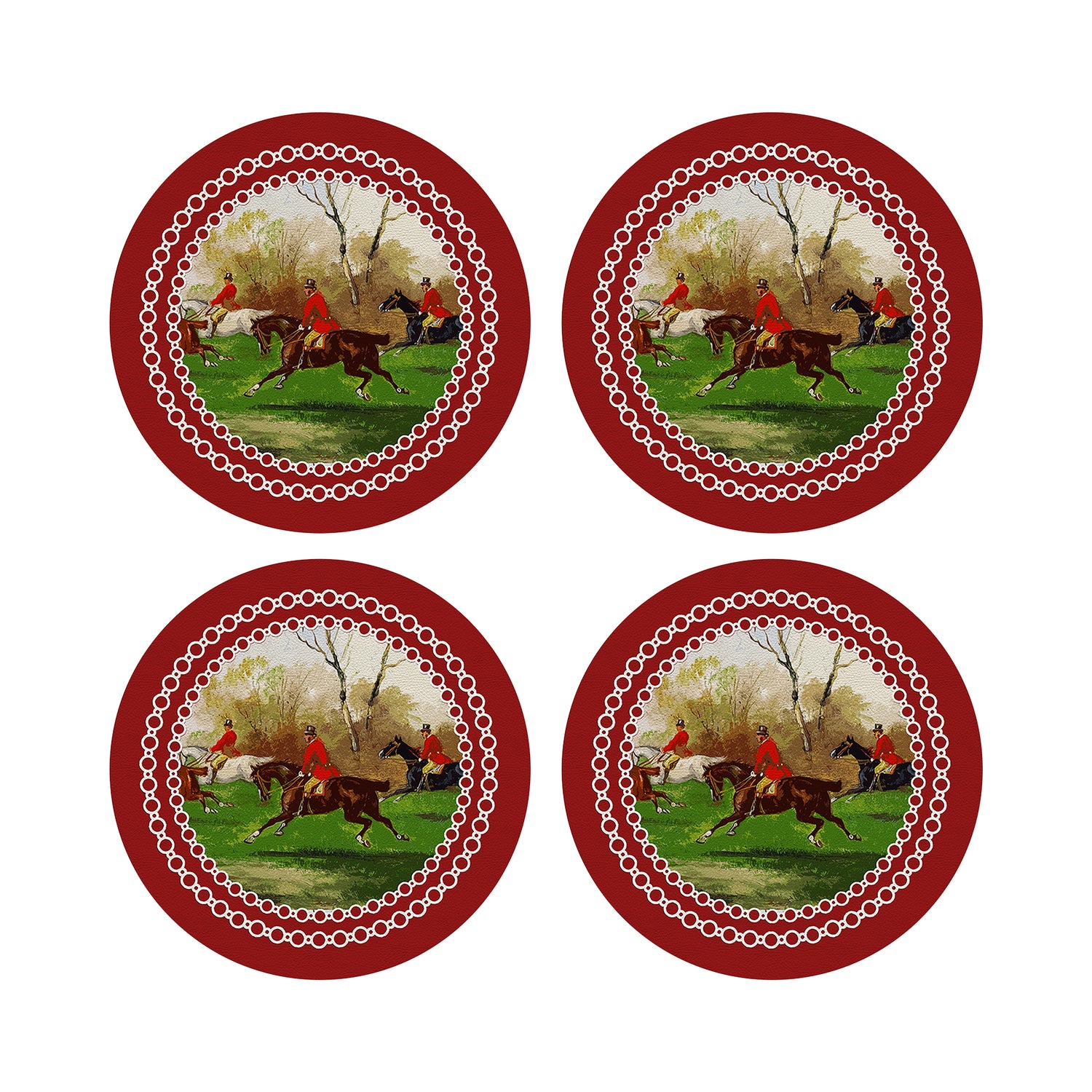English Hunting Red 16&quot; Round Pebble Placemats, Set of 4 - nicolettemayer.com
