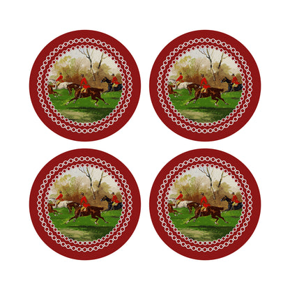 English Hunting Red 16&quot; Round Pebble Placemats, Set of 4 - nicolettemayer.com
