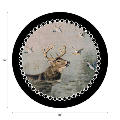 Ensemble de 4 sets de table ronds en galets, motif cerf anglais noir, 40 cm
