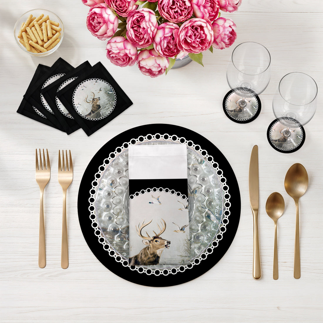 English Stag Black 16" Round Pebble Placemats, Set of 4 - nicolettemayer.com
