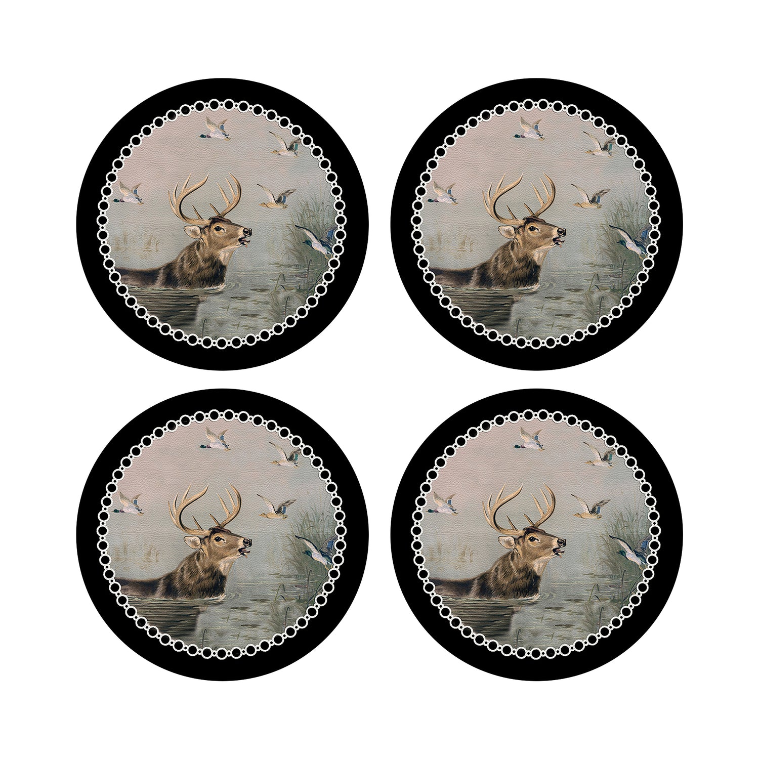 English Stag Black 16&quot; Round Pebble Placemats, Set of 4 - nicolettemayer.com
