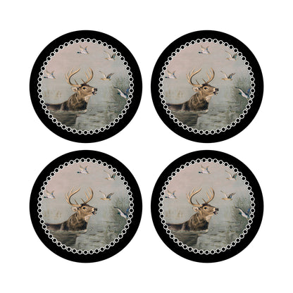 English Stag Black 16&quot; Round Pebble Placemats, Set of 4 - nicolettemayer.com
