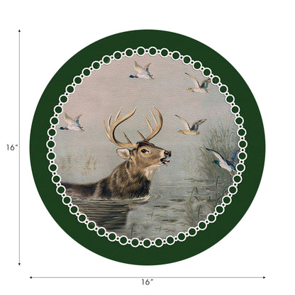 English Stag Green Vegan Leather Round Pebble Placemat