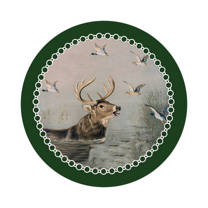English Stag Green 16&quot; Round Pebble Placemats, Set of 4 - nicolettemayer.com
