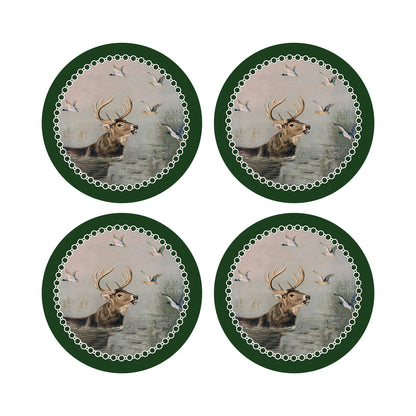 English Stag Green 16&quot; Round Pebble Placemats, Set of 4 - nicolettemayer.com
