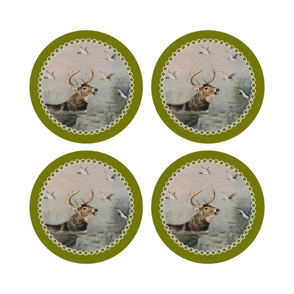 English Stage Chartreuse Vegan Leather Round Pebble Placemat