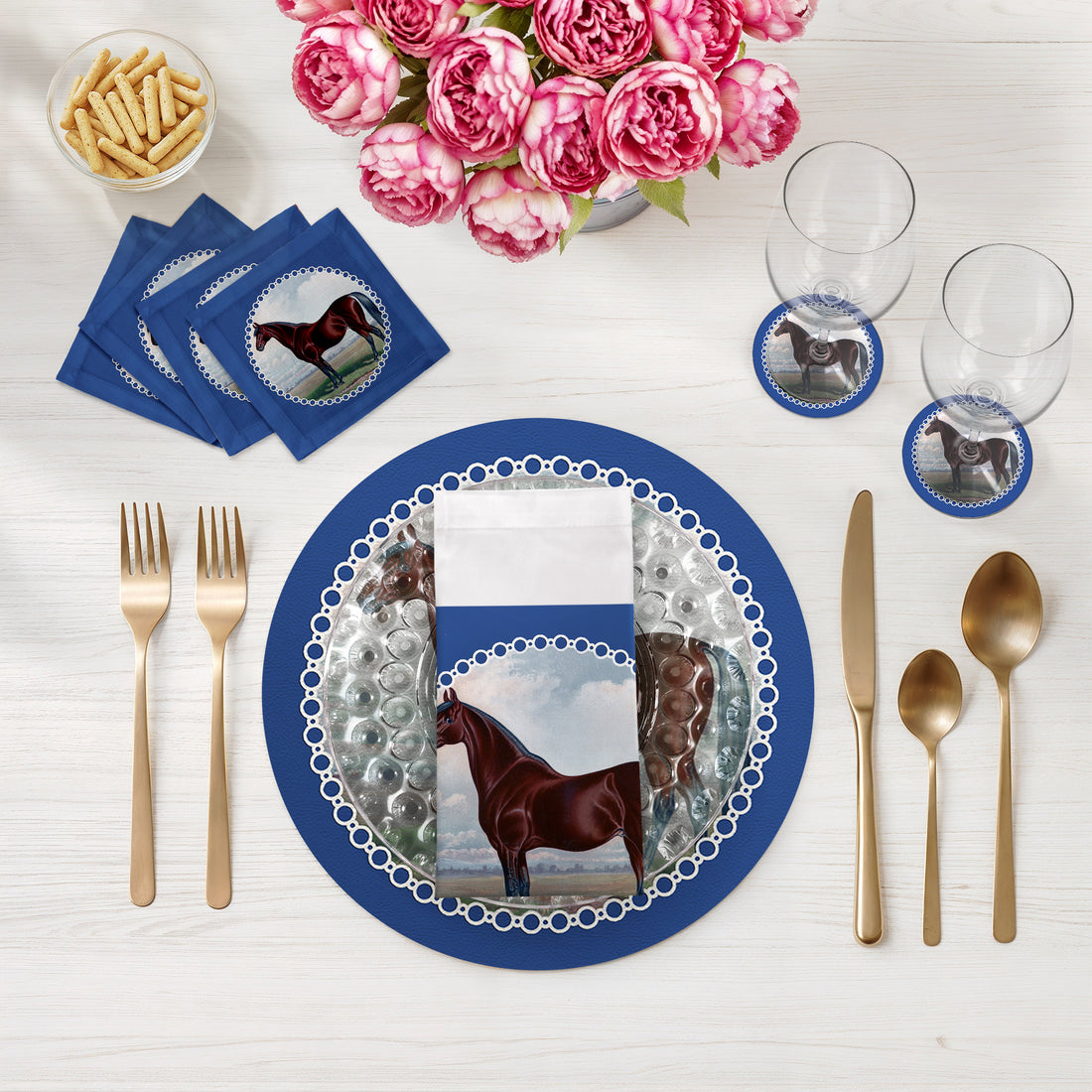 English Thoroghbred Blue 16" Round Pebble Placemats, Set of 4 - nicolettemayer.com
