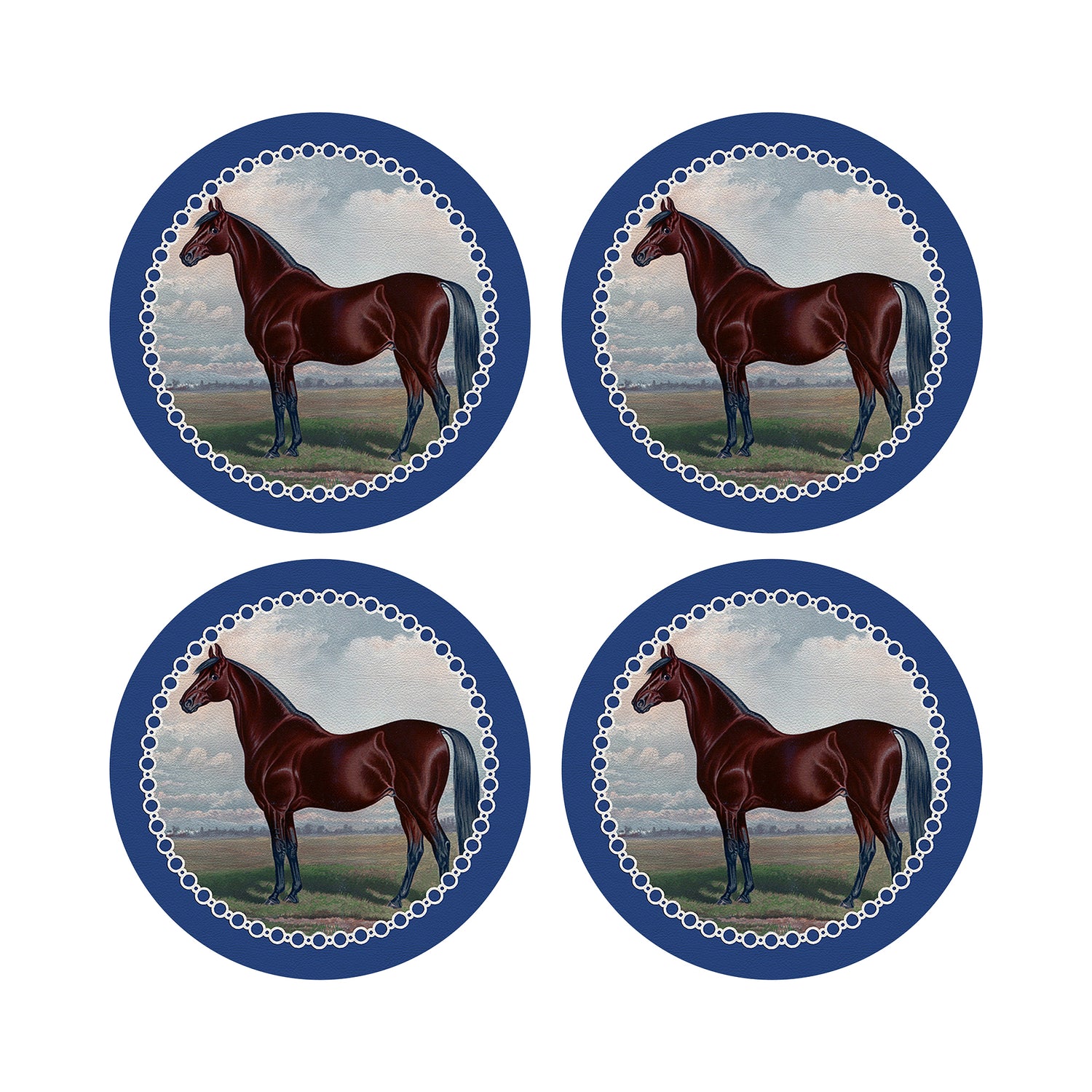 English Thoroghbred Blue 16&quot; Round Pebble Placemats, Set of 4 - nicolettemayer.com
