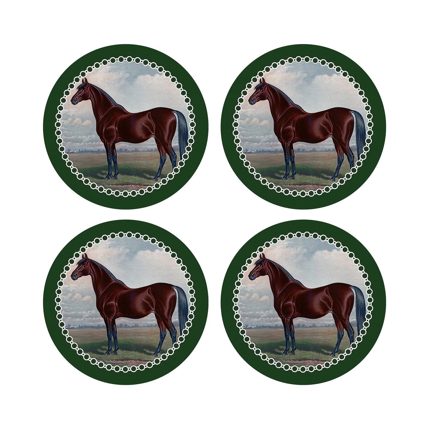 English Thoroghbred Green 16&quot; Round Pebble Placemats, Set of 4 - nicolettemayer.com
