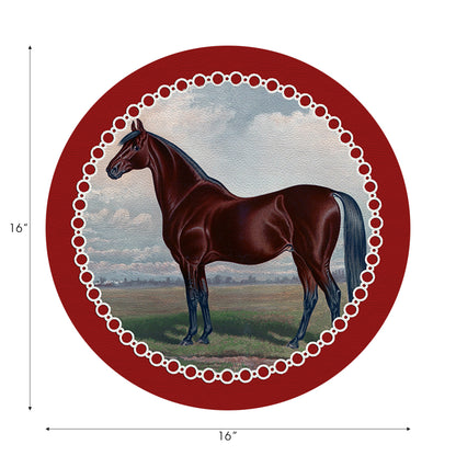 English Thoroghbred Red Vegan Leather Round Pebble Placemat
