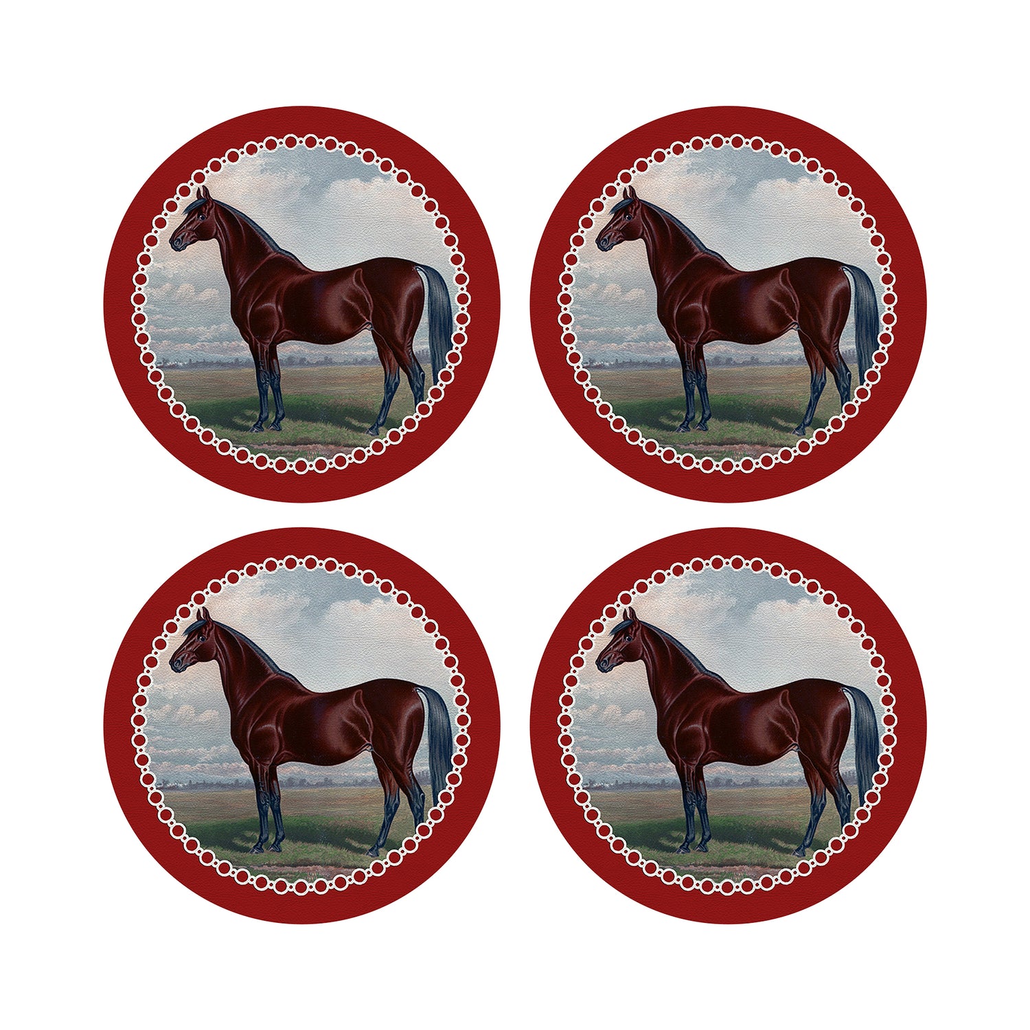 English Thoroghbred Red 16&quot; Round Pebble Placemats, Set of 4 - nicolettemayer.com

