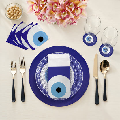 Lot de 4 sets de table ronds Evil Eye White, 16 galets