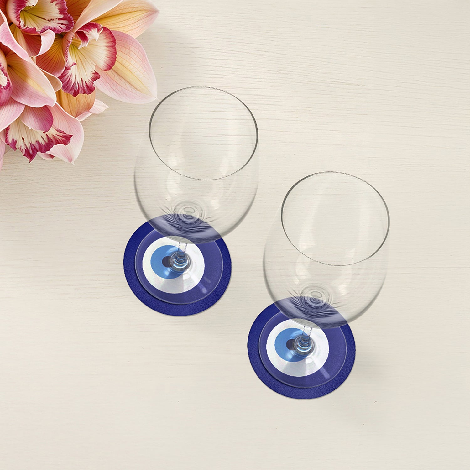 Evil Eye White Vegan Leather Round Coasters