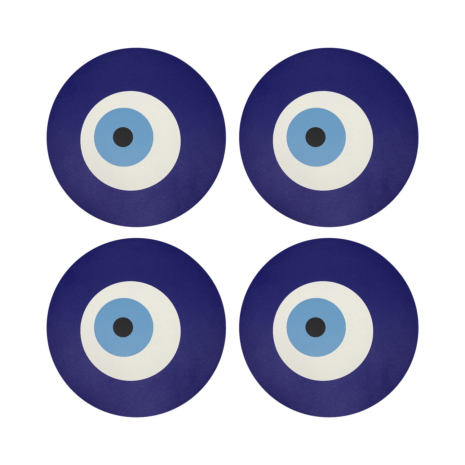 Evil Eye White Vegan Leather Round Coasters