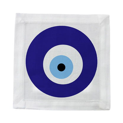 Evil Eye White Cotton Sateen Cocktail Napkins
