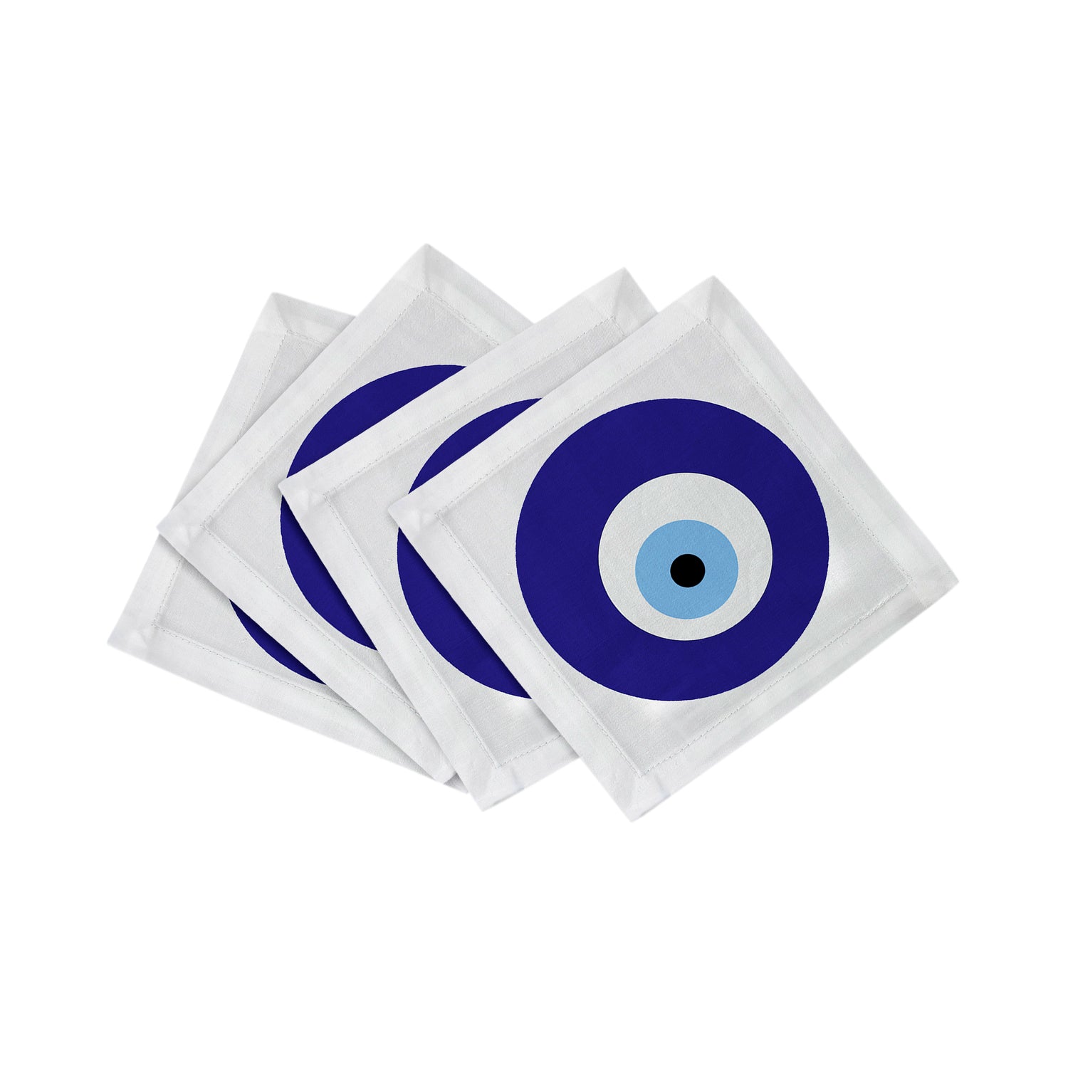 EVIL EYE WHITE 6"X6" HEMSTITCH COCKTAIL NAPKINS, SET OF 4 - nicolettemayer.com