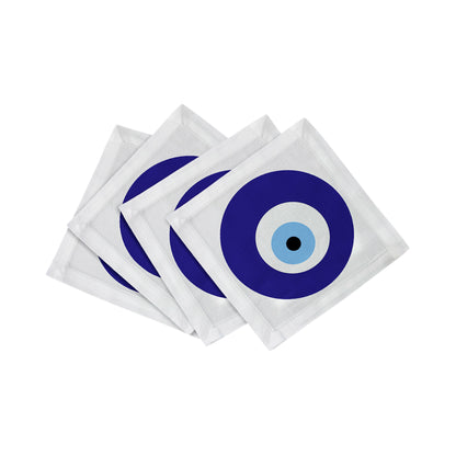 EVIL EYE WHITE 6"X6" HEMSTITCH COCKTAIL NAPKINS, SET OF 4 - nicolettemayer.com
