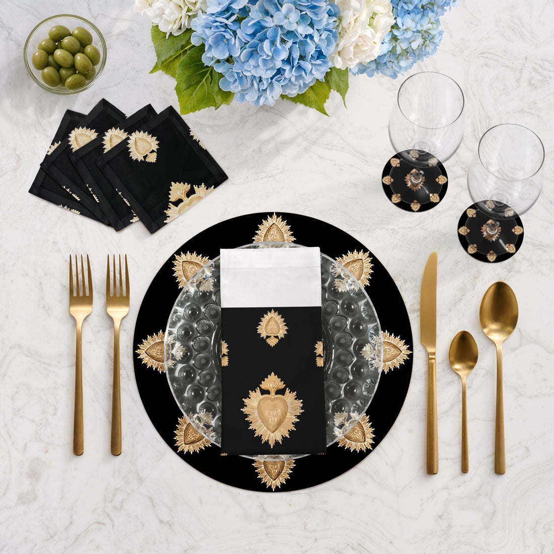 Ensemble de 4 sets de table ronds Ex Vote Black 16&quot; Pebble