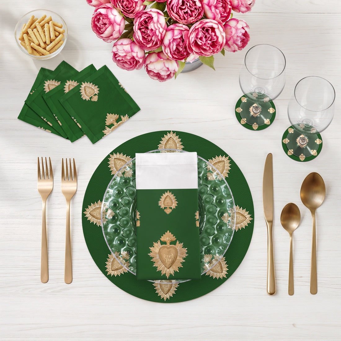 Ensemble de 4 sets de table ronds Ex Vote Evergreen de 40 cm
