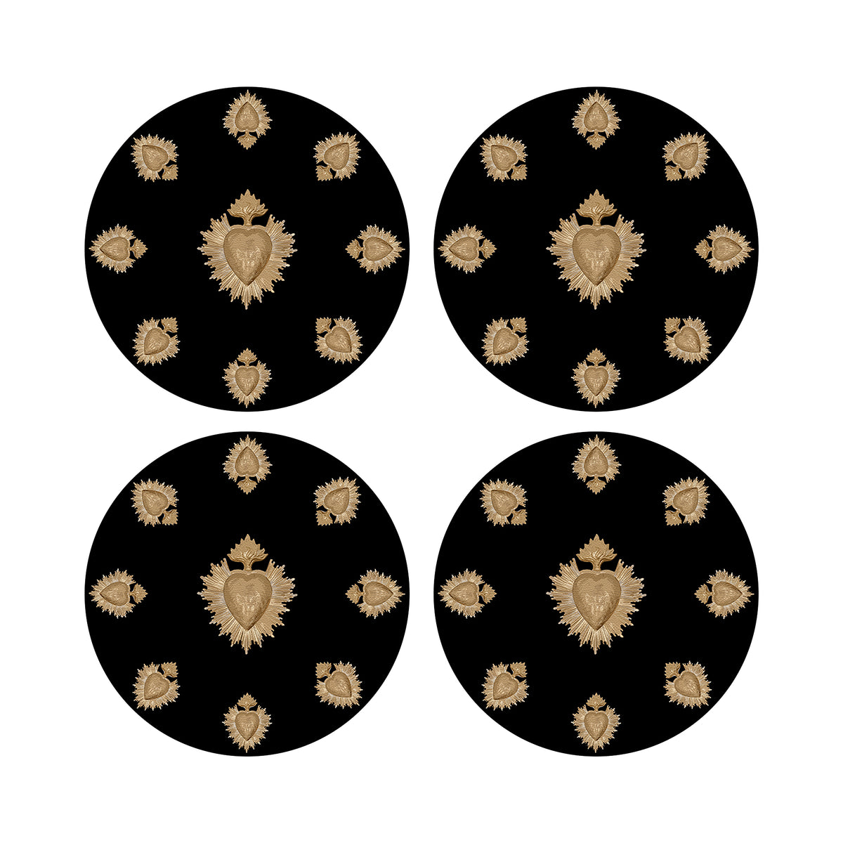 Ex Vote Tischset, rund, Kieselsteine, 40,6 cm, Schwarz, 4er-Set