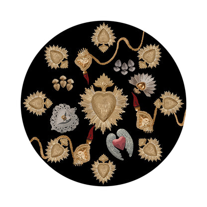 Ex Vote Sacred Hearts Black 16&quot; Round Pebble Placemats, Set of 4 - nicolettemayer.com
