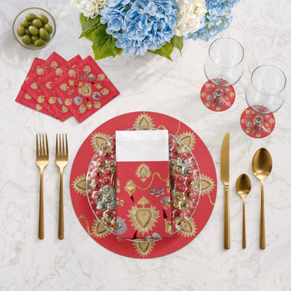 Ex Vote Sacred Hearts Crimson 16" Round Pebble Placemats, Set of 4 - nicolettemayer.com
