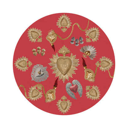 Ex Vote Sacred Hearts Crimson 16&quot; Round Pebble Placemats, Set of 4 - nicolettemayer.com
