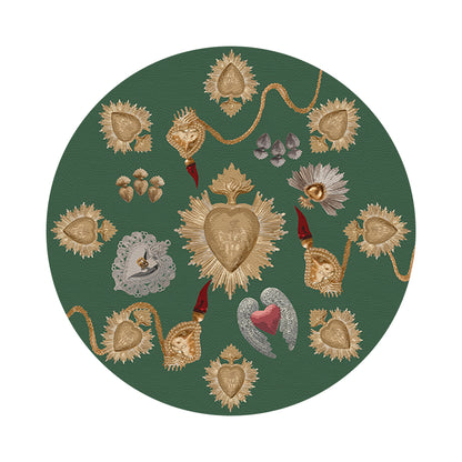 Ex Vote Sacred Hearts Evergreen 16&quot; Round Pebble Placemats, Set of 4 - nicolettemayer.com
