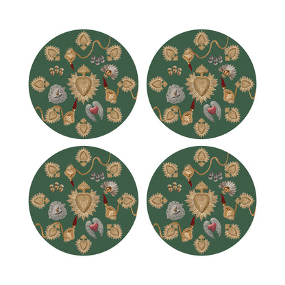 Ex Vote Sacred Hearts Evergreen 16&quot; Round Pebble Placemats, Set of 4 - nicolettemayer.com
