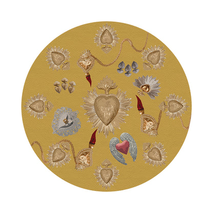 Ex Vote Sacred Hearts Gold 16&quot; Round Pebble Placemats, Set of 4 - nicolettemayer.com
