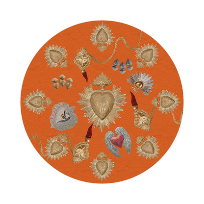 Ex Vote Sacred Hearts Orange 16&quot; Round Pebble Placemats, Set of 4 - nicolettemayer.com
