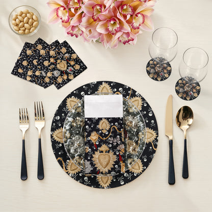 Ex Vote Skulls Black 16" Round Pebble Placemat Set of 4 - nicolettemayer.com