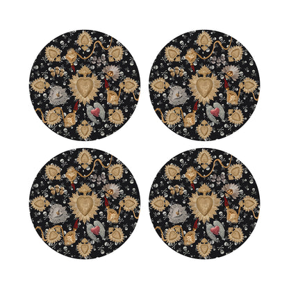 Ex Vote Skulls Black 16&quot; Round Pebble Placemat Set of 4 - nicolettemayer.com