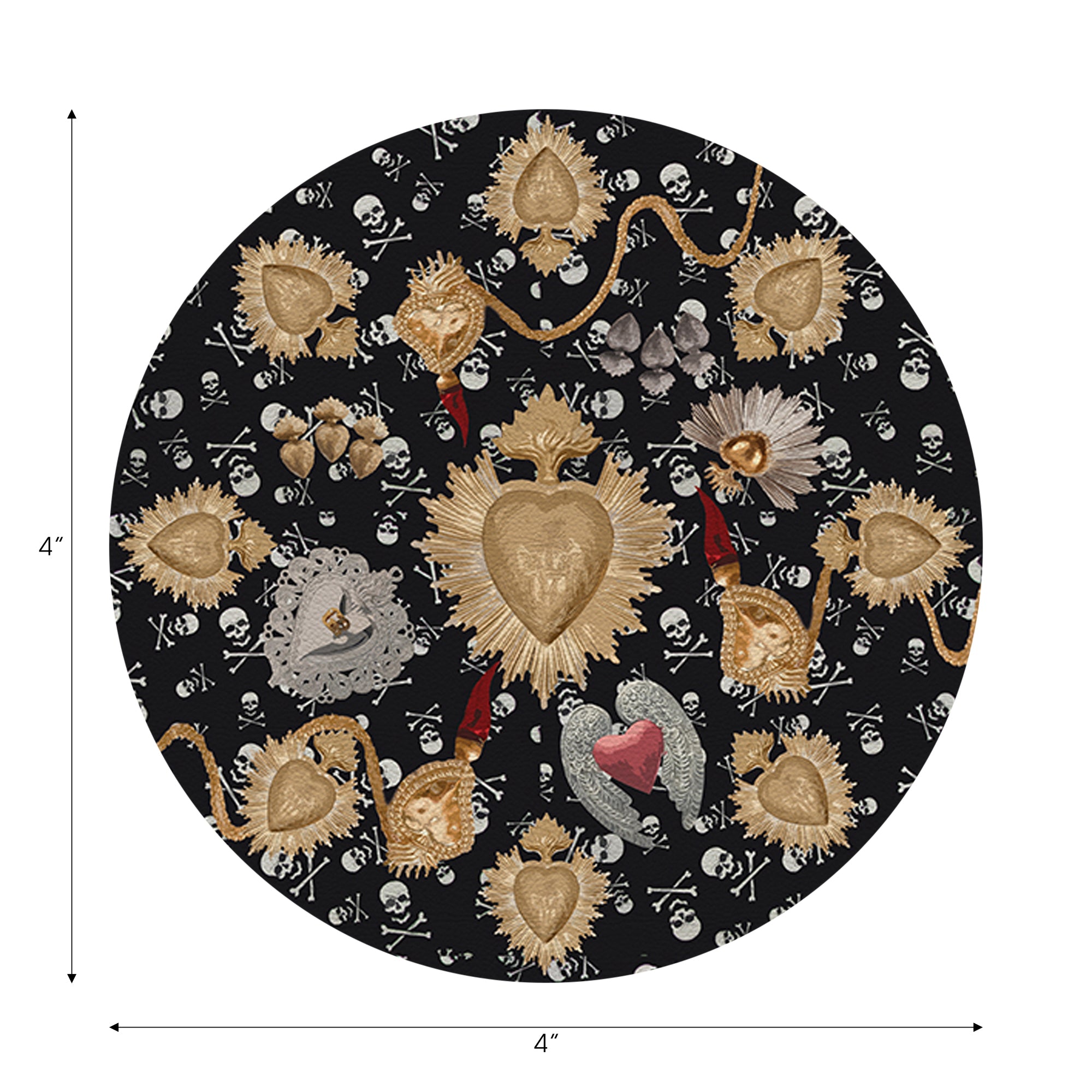 Ex Vote Skulls Black Vegan Leather Round Coasters