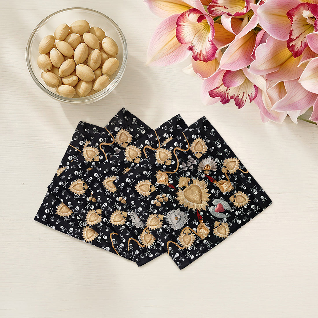 Ex Vote Skulls Cotton Sateen Cocktail Napkins