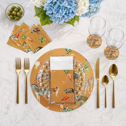 Exotix Tangerine Vegan Leather Round Pebble Placemat - nicolettemayer.com