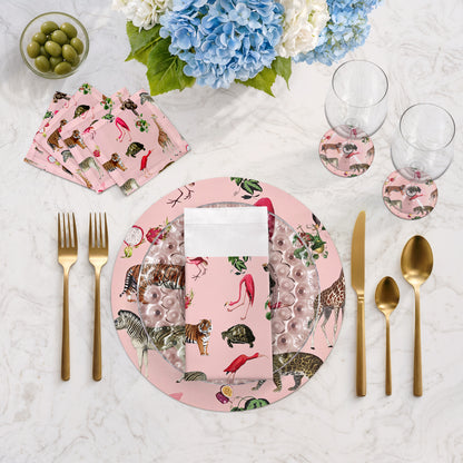 Exotix Flamingo Vegan Leather Round Pebble Placemat - nicolettemayer.com