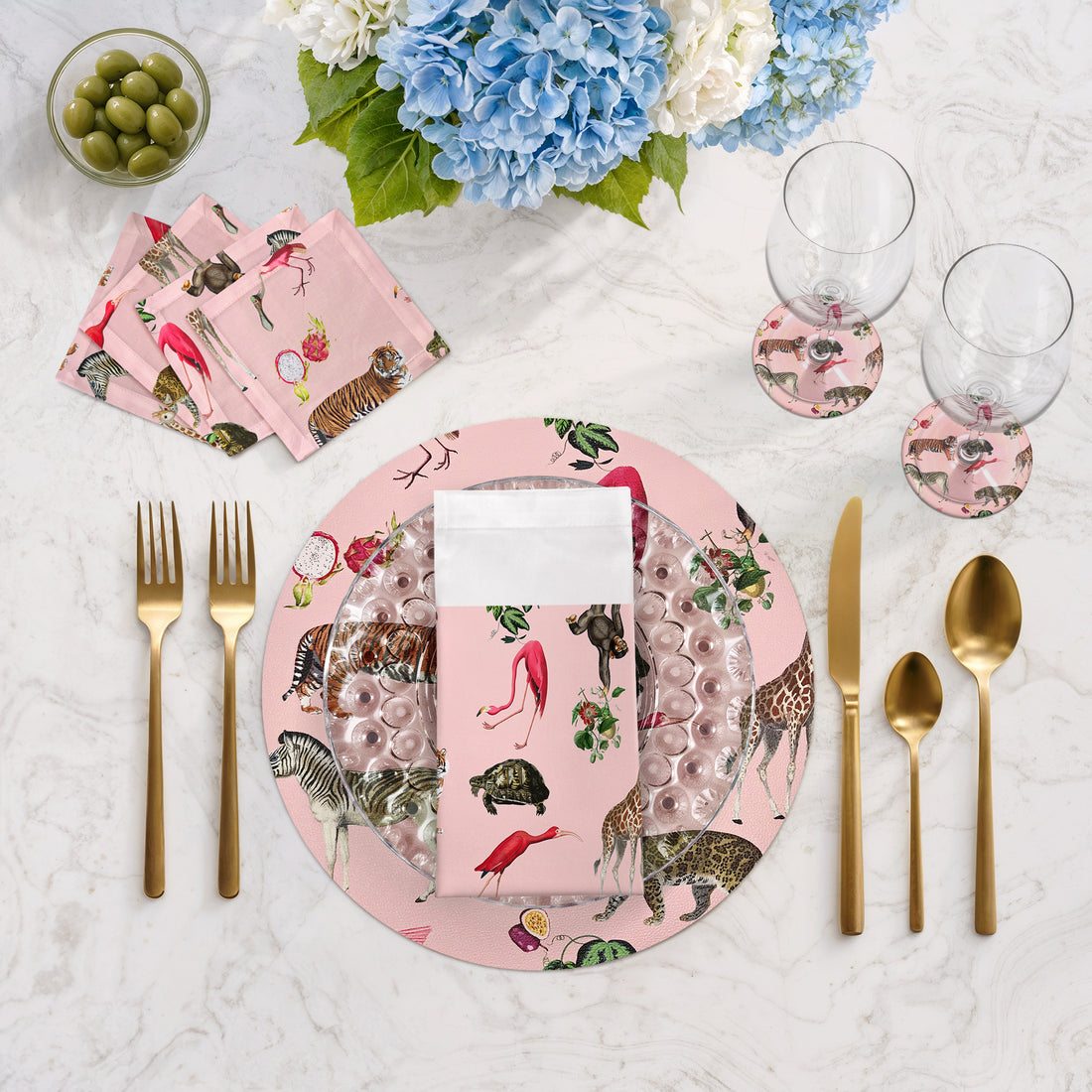 Exotix Flamingo runde Kieselstein-Tischsets, 40,6 cm