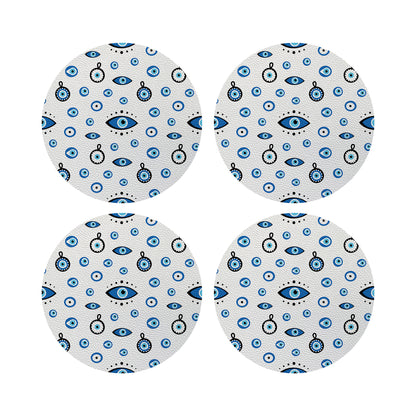 Lot de 4 sets de table ronds « Eye on You » blancs, motif galets