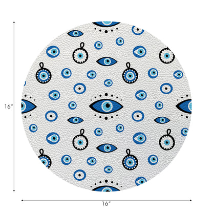 Eye On You White Vegan Leather Round Pebble Placemat